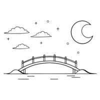 Flat Glossy Bridge over a Moonlit River for Mid Autumn Festival concept as A glossy bridge spanning over a moonlit river with soft lighting reflecting off the water creating a sere Cleans Set 2 vector
