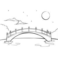 Flat Glossy Bridge over a Moonlit River for Mid Autumn Festival concept as A glossy bridge spanning over a moonlit river with soft lighting reflecting off the water creating a sere Cleans vector