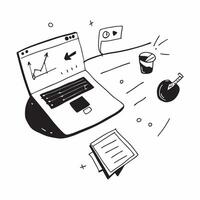 Flat Glossy conference room table with marketing reports and a laptop concept as A high angle shot of a glossy conference room table with marketing reports and a sleek laptop place Cleans vector