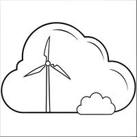 Flat Glossy cloud and wind turbine with holographic wind speed and energy production data concept as A high angle shot of a glossy cloud and wind turbine with floating holographic Cleans vector
