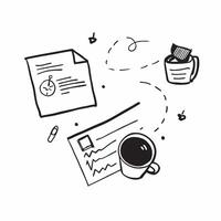 Flat Glossy coffee cup with holographic marketing plans and graphs floating above concept as A high angle shot of a glossy coffee cup on a desk with floating holographic marketing Cleans vector