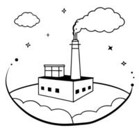 Flat Glossy factory and smokestack with holographic pollution levels and carbon output data concept as A high angle shot of a glossy factory with a smokestack accompanied by floati Cleans Set 3 vector