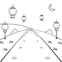 Flat Glossy Garden Path with Lanterns for Mid Autumn Festival concept as A glossy garden path illuminated by lanterns providing a tranquil and reflective background for the Mid Aut Cleans Set 2 vector