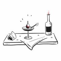 Flat Glossy glass table with a red wine bottle and glowing candlelight concept as A moody low angle shot of a glossy glass table with a red wine bottle and glowing candlelight The Cleans vector