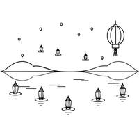 Flat Glossy Lake with Floating Lanterns for Mid Autumn Festival concept as A glossy lake background with floating lanterns reflecting the serene and peaceful atmosphere of the Mid Cleans Set 2 vector