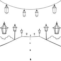 Flat Glossy Lantern Festival Street Background concept as A glossy reflective street background filled with glowing lanterns hanging above creating a vibrant and festive atmosphere Cleans Set 2 vector