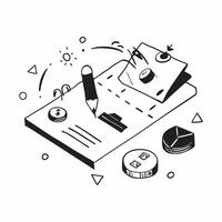 Flat Glossy marble surface with a financial portfolio and fountain pen concept as A high angle shot of a glossy marble surface with a financial portfolio and a fountain pen casting Cleans vector