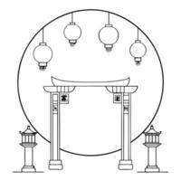 Flat Glossy Moon Gate with Lanterns for Mid Autumn Festival concept as A glossy moon gate background framed by lanterns creating a symbolic and reflective setting for the Mid Autum Cleans Set 2 vector