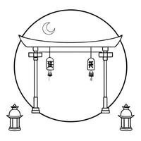 Flat Glossy Moon Gate with Lanterns for Mid Autumn Festival concept as A glossy moon gate background framed by lanterns creating a symbolic and reflective setting for the Mid Autum Cleans vector