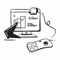 Flat Glossy mouse and keyboard on a reflective desk surface with a financial application open concept as A close up shot of a glossy mouse and keyboard on a reflective desk surface Cleans vector