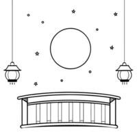 Flat Glossy Moonlit Balcony with Lanterns for Mid Autumn Festival concept as A glossy moonlit balcony adorned with lanterns creating a peaceful and reflective background The scene Cleans vector