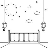Flat Glossy Moonlit Balcony with Lanterns for Mid Autumn Festival concept as A glossy moonlit balcony adorned with lanterns creating a peaceful and reflective background The scene Cleans Set 2 vector