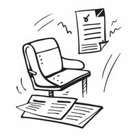 Flat Glossy office chair in front of a desk with financial statements neatly arranged concept as A wide angle shot of a glossy office chair in front of a desk with financial statem Cleans vector