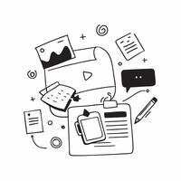 Flat Glossy office environment with marketing materials neatly arranged concept as A wide angle shot of a glossy office environment with marketing materials neatly arranged on a de Cleans vector