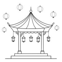 Flat Glossy Pavilion with Lanterns for Mid Autumn Festival concept as A glossy pavilion background adorned with lanterns providing a serene and reflective setting for the Mid Autum Cleans Set 2 vector