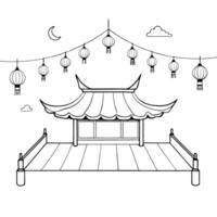 Flat Glossy Rooftop Party with Lanterns for Mid Autumn Festival concept as A glossy rooftop party background with glowing lanterns and festive decorations offering a vibrant and mo Cleans vector