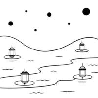 Flat Glossy River Background with Floating Lanterns for Mid Autumn Festival concept as A glossy river background with floating lanterns creating a serene and reflective atmosphere Cleans vector