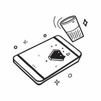 Flat Glossy smartphone with holographic cocktail shaker floating beside isolated on white concept as A glossy smartphone lies on a white background with a holographic cocktail shak Cleans vector