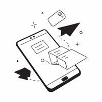 Flat Glossy smartphone with floating marketing emails and notifications concept as A high angle shot of a glossy smartphone on a desk with floating marketing emails and notificatio Cleans vector