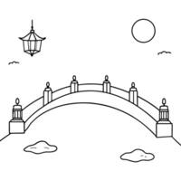 Flat Glossy Stone Bridge with Lanterns for Mid Autumn Festival concept as A glossy stone bridge background illuminated by lanterns reflecting the serene and timeless atmosphere of Cleans vector