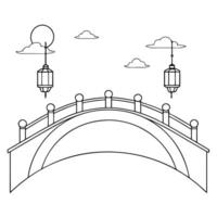 Flat Glossy Stone Bridge with Lanterns for Mid Autumn Festival concept as A glossy stone bridge background illuminated by lanterns reflecting the serene and timeless atmosphere of Cleans Set 2 vector