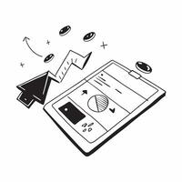 Flat Glossy tablet with floating holographic bar charts and dollar signs concept as A high angle shot of a glossy tablet with floating holographic bar charts and dollar signs The Cleans Set 4 vector