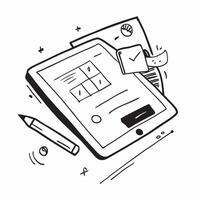 Flat Glossy tablet with marketing content creation tools and project outlines concept as A close up of a glossy tablet on a desk displaying marketing content creation tools and pro Cleans vector