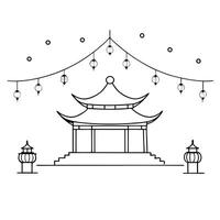 Flat Glossy Temple Courtyard with Lanterns for Mid Autumn Festival concept as A glossy temple courtyard illuminated by lanterns creating a sacred and reflective background for the Cleans Set 2 vector