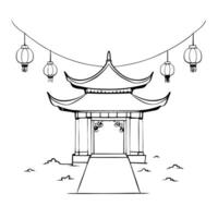 Flat Glossy Temple Courtyard with Lanterns for Mid Autumn Festival concept as A glossy temple courtyard illuminated by lanterns creating a sacred and reflective background for the Cleans vector