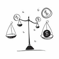 Flat Glowing abstract balance scales with floating dollar and euro symbols concept as A glowing abstract set of balance scales with floating dollar and euro symbols symbolizing the Cleans vector