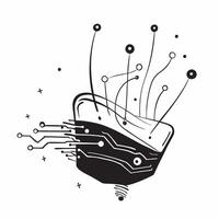 Flat Glowing abstract circuit with floating data particles concept as An abstract digital art piece of a glowing circuit with floating data particles The design is intricate and d Cleans vector