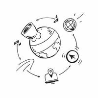 Flat Glowing abstract globe with marketing icons orbiting around concept as A visually captivating image of a glowing abstract globe with marketing icons orbiting around it The ca Cleans vector