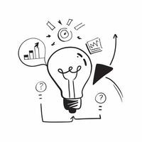 Flat Glowing abstract light bulb with marketing ideas flowing out concept as A captivating image of a glowing abstract light bulb with marketing ideas flowing out in vibrant stream Cleans vector