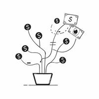 Flat Glowing abstract money tree with digital roots and currency symbols concept as A glowing abstract money tree with digital roots and currency symbols growing from it representi Cleans vector