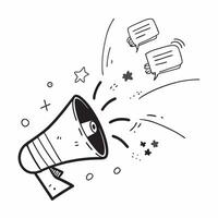 Flat Glowing abstract megaphone with marketing messages radiating out concept as A dynamic visual of a glowing abstract megaphone with marketing messages radiating out in vibrant w Cleans vector