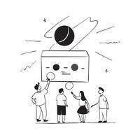 Flat Glowing Abstract Moon Viewing concept as A digital art piece showing a family viewing the glowing full moon from a balcony surrounded by abstract luminous shapes Camera angle Cleans Set 3 vector