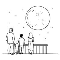 Flat Glowing Abstract Moon Viewing concept as A digital art piece showing a family viewing the glowing full moon from a balcony surrounded by abstract luminous shapes Camera angle Cleans Set 2 vector