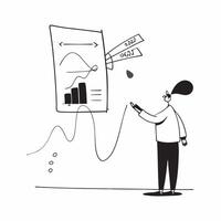Flat Glowing abstract wave forming a financial graph with a figure of a financial officer concept as A glowing abstract wave morphs into a financial graph with a digital silhouette Cleans vector