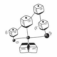 Flat Glowing blockchain nodes with digital chains on an isolated white background concept as Two glowing blockchain nodes connected by digital chains isolated on a white background Cleans vector
