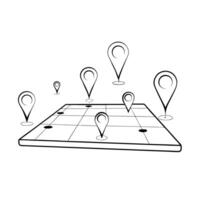 Flat Heat map icon with floating pins concept as A heat map icon with pins floating above specific regions isolated on a white background This visual highlights the identification Cleans vector