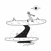 Flat Hiker on Glossy Trail at Dusk concept as A hiker walking along a glossy trail at dusk with the fading light reflecting off the wet ground The scene is peaceful and reflective Cleans Set 3 vector