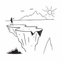 Flat Hiker Admiring Glossy Mountain Peaks at Sunrise concept as A hiker standing at the edge of a cliff overlooking glossy mountain peaks bathed in the warm glow of sunrise The sc Cleans Set 3 vector