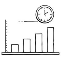 Flat Histogram icon with a floating clock concept as A histogram icon with a clock floating above it isolated on a white background The scene represents time based data analysis w Cleans vector