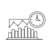 Flat Histogram icon with a floating clock concept as A histogram icon with a clock floating above it isolated on a white background The scene represents time based data analysis w Cleans Set 2 vector