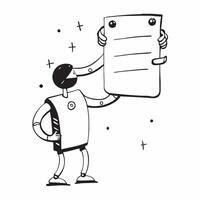 Flat Holographic AI robot with floating task list and copy space concept as An AI robot with floating holographic task list glowing above it The right side of the image is left bl Cleans vector