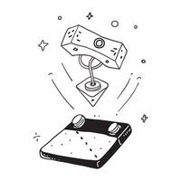 Flat Holographic drone controller with floating navigation map and copy space concept as A drone controller with a floating holographic navigation map glowing above it The bottom Cleans vector