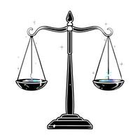 Flat Holographic scale with Labh Pancham symbol and copy space concept as A holographic scale with the Labh Pancham symbol glowing softly on the scales pan isolated on a white back Cleans vector