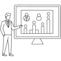 Flat Human resources manager reviewing glossy workforce data concept as A human resources manager is focused on glossy workforce data displayed on a modern screen The background i Cleans vector