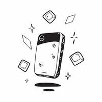 Flat Holographic smartphone with floating app icons and copy space concept as A sleek glossy smartphone with floating holographic app icons surrounding it The icons glow with a fu Cleans vector