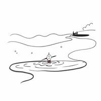 Flat Kayaker on Glossy River during Morning Mist concept as A kayaker paddling on a glossy river shrouded in morning mist with soft light reflecting on the water The scene is calm Cleans Set 3 vector